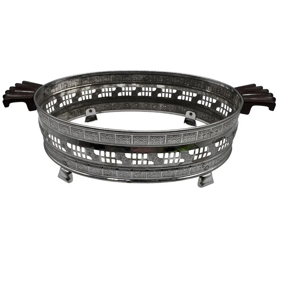 Pyrex 1.5qt Vintage Oval Glass Casserole Dish Etched Silver Plated Footed Holder